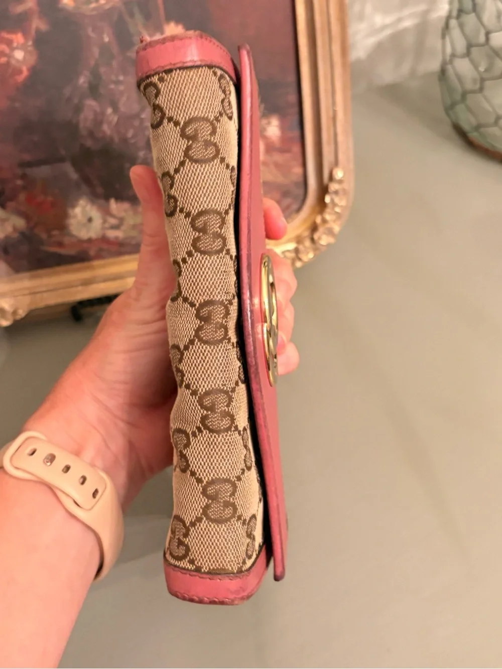 Vintage Gucci Interlocking G Canvas Continental Flap Wallet with Pink Leather - Picture 12 of 16